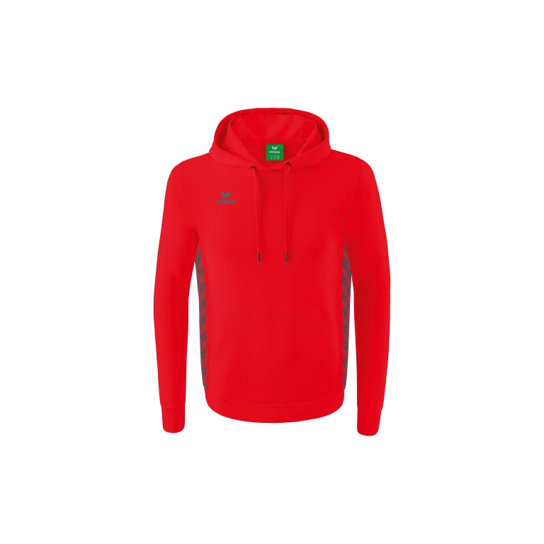 Erima Hooded Sweatshirt Essential Team Hooded Sweat (soft cotton, ribbed cuffs) red/grey Men
